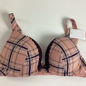 Cacique Cotton Boost Plunge Wire Bra Sizes 32C & 34B Plaid Lift Lace NWT New